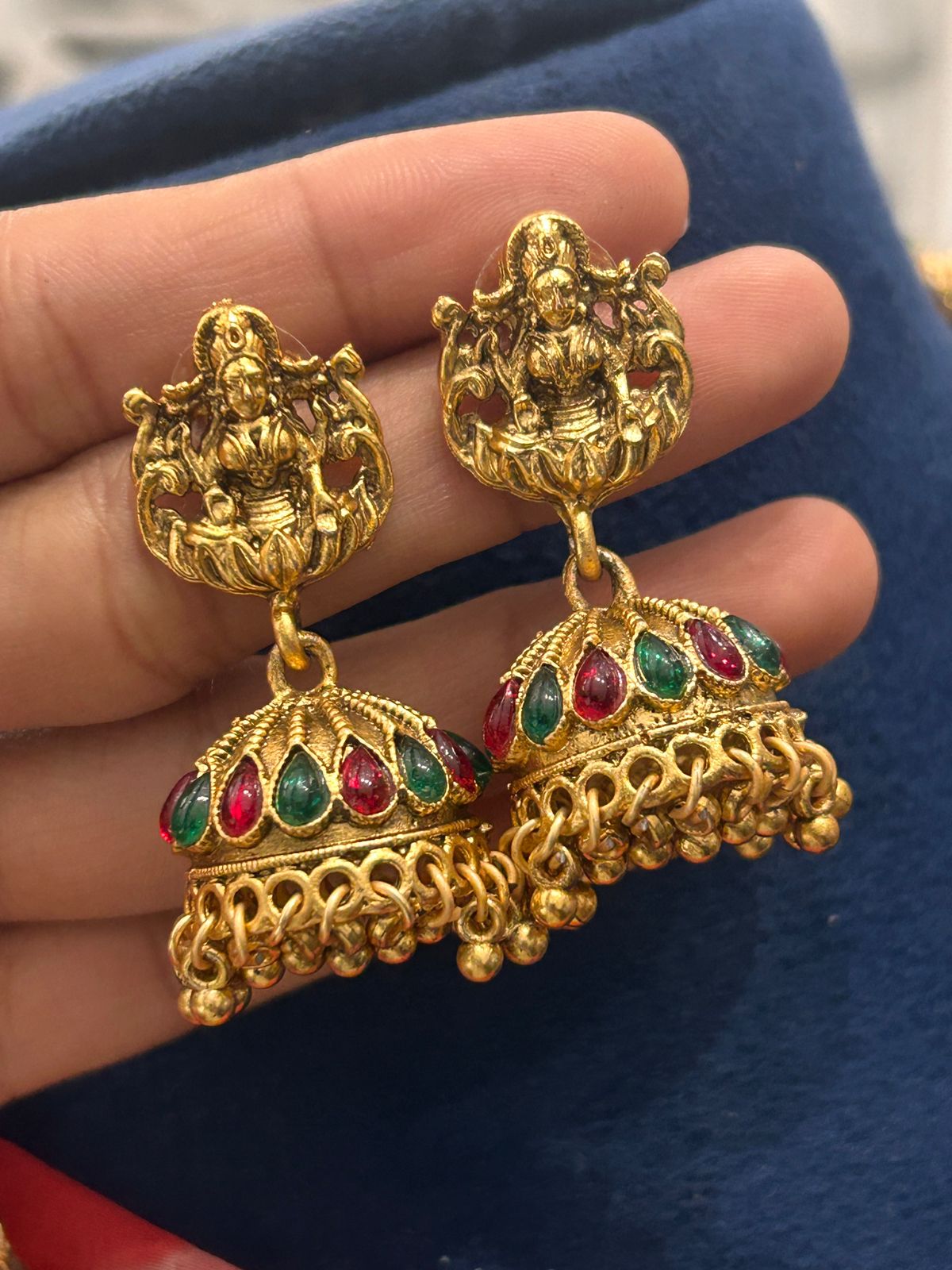 Temple Jewellery Long Haram Set with Lakshmi Pendant & Jhumkas